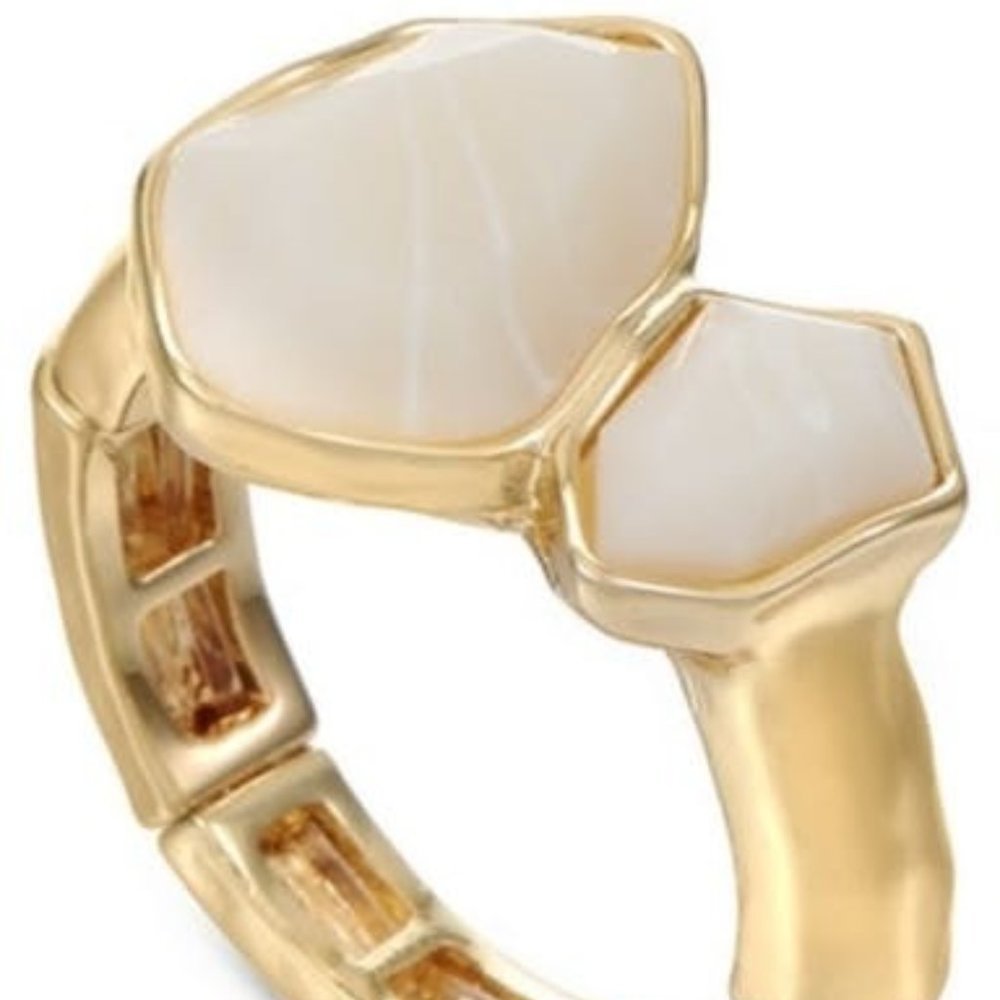 STYLE and Co Gold-Tone Double Stone Stretch Ring, White, OS